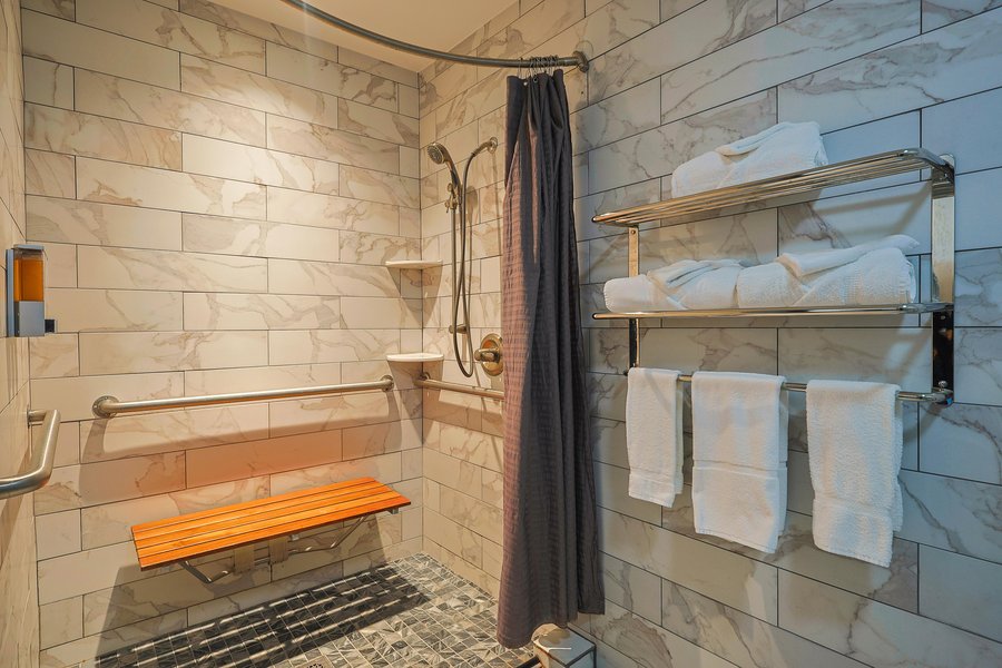 ADA-accessible king room with roll-in marble shower at The Inn at Canaan